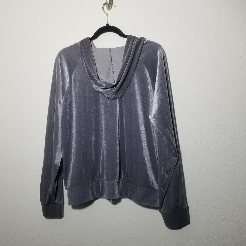 Velvet Zip-Up Hoodie with Stripes - Picture 2 of 2